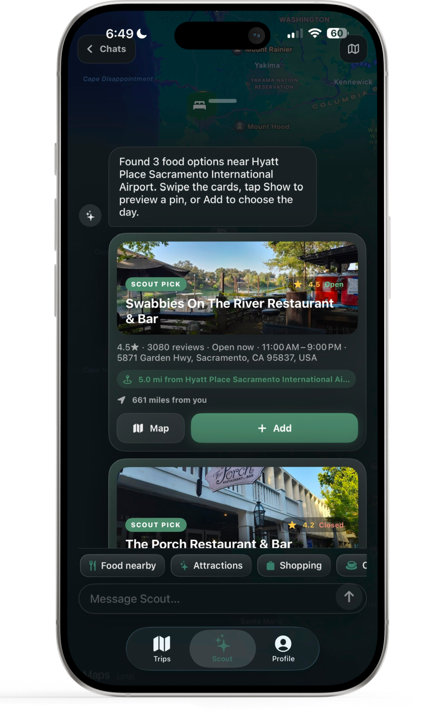 Outpost Go Scout AI assistant suggesting stops, analyzing routes, and planning smarter trip days